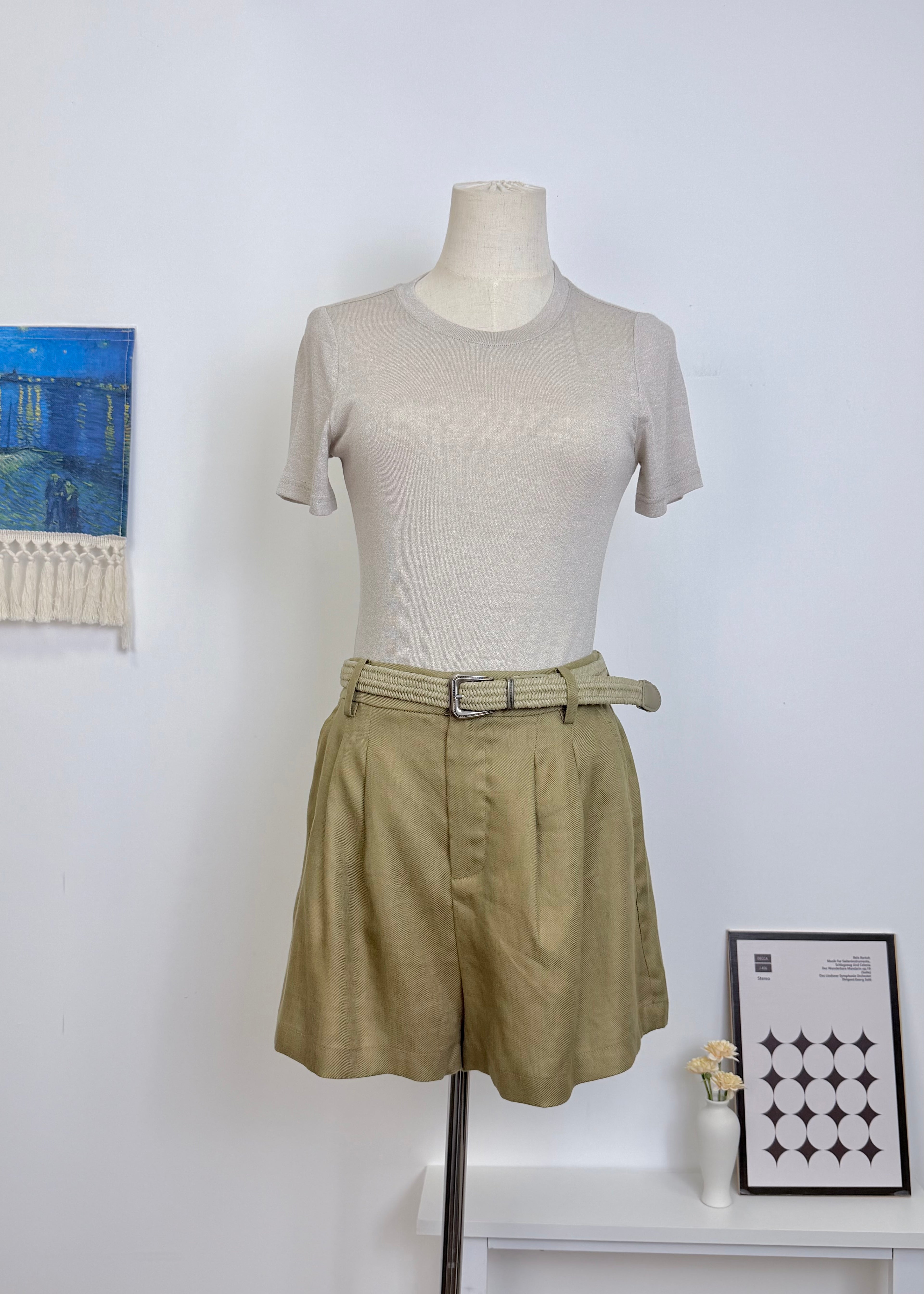 Wide Leg Linen Shorts With Woven Belt