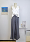 Vertical Stripe Drawstring Elastic Wide Leg Suit Pants