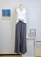 Vertical Stripe Drawstring Elastic Wide Leg Suit Pants