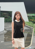 Collar Velvet & Satin Two-Piece Set