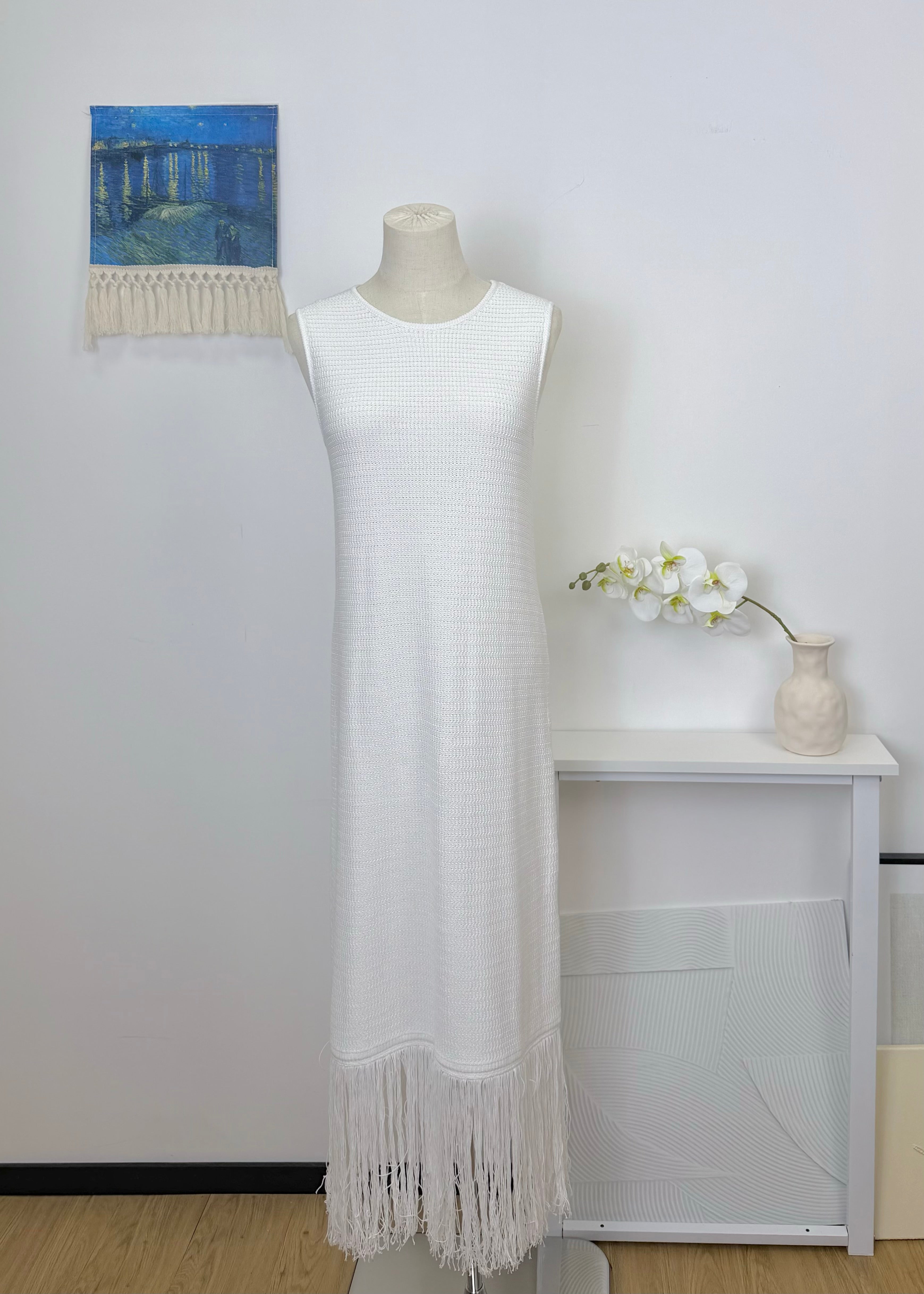 Knit Tassel Hem Midi Dress