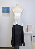 Embroidery Elastic Waist Midi Skirt