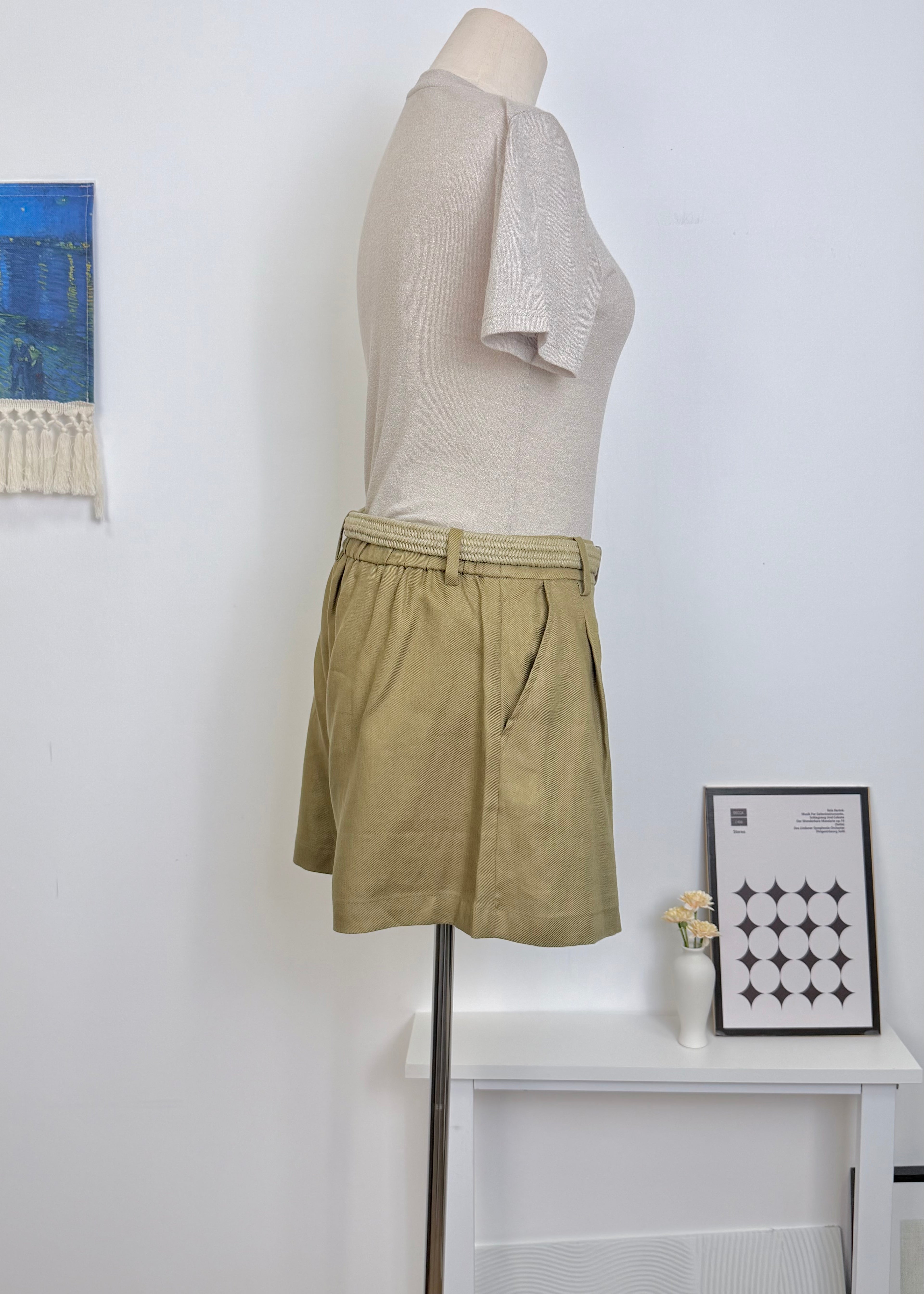 Wide Leg Linen Shorts With Woven Belt