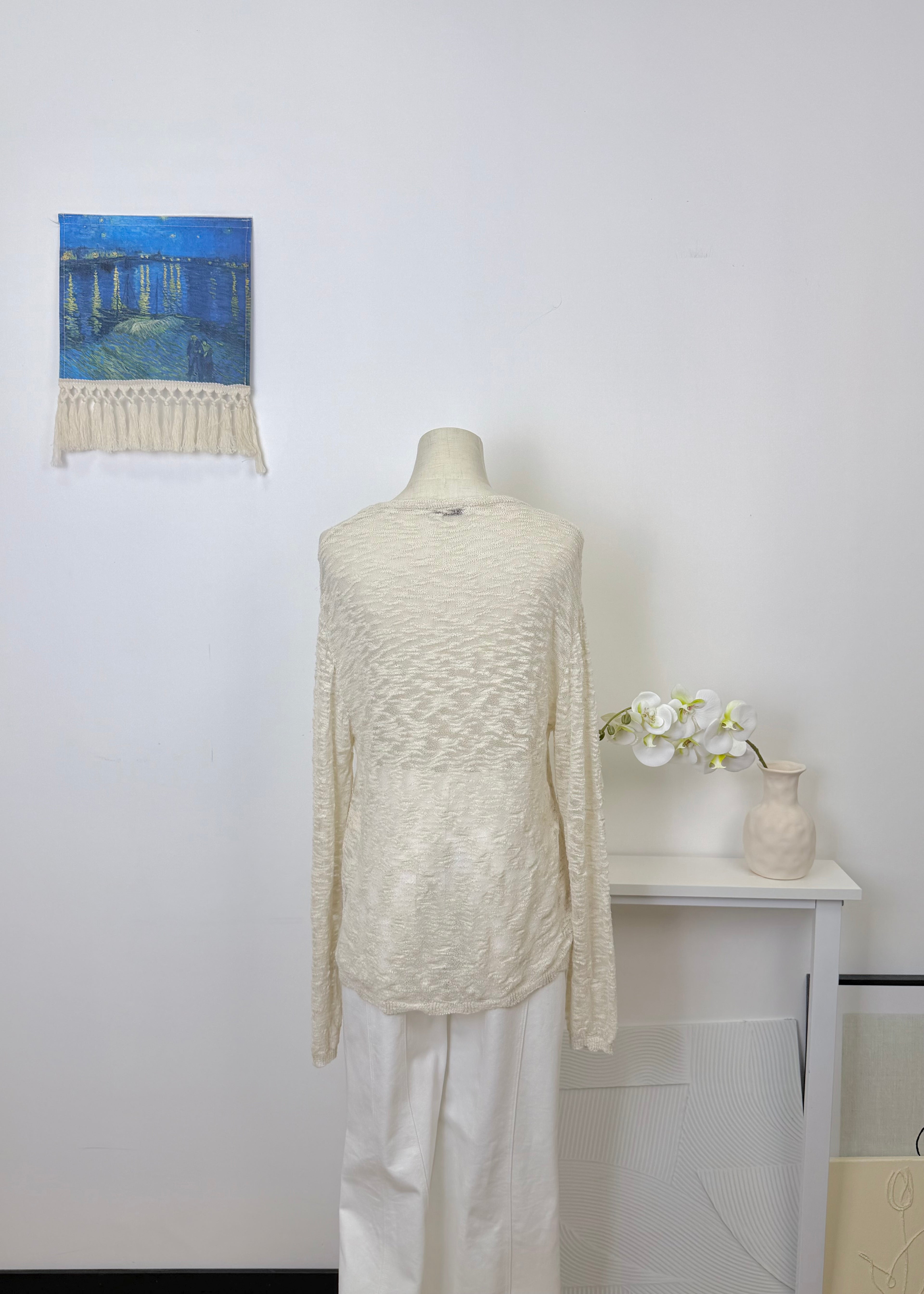 Crinkle Sheer Knit Long Sleeve Top