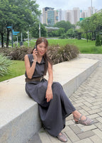 Collared Pleated Maxi Dress with Belt