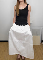 Full Elastic Waist Pocket A-Line Midi Skirt