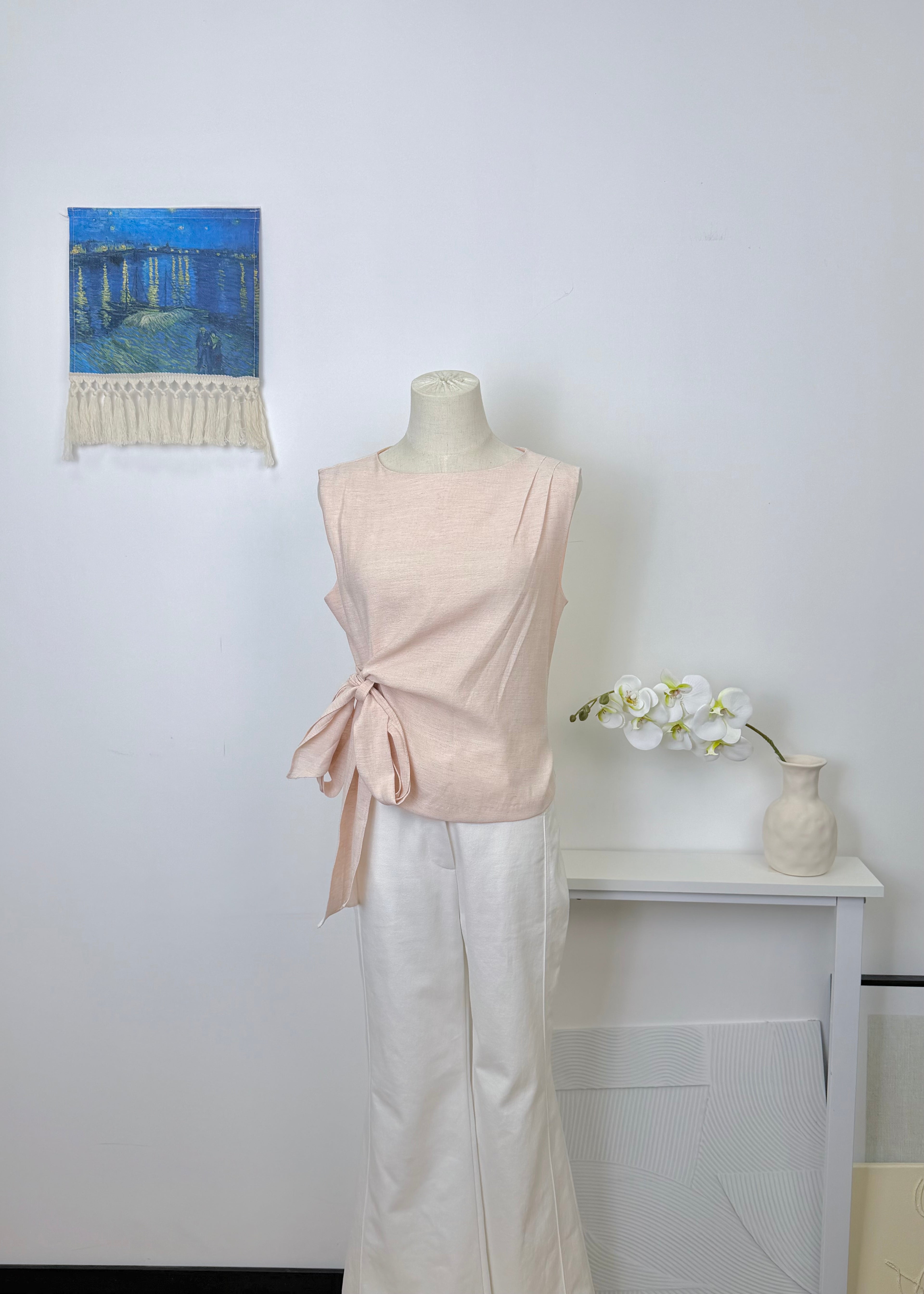 Side Knot Linen Sleeveless Vest