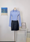 Blue & White Vertical Stripe Fake Two-Piece Shirt Dress
