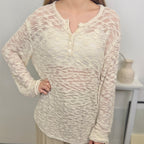 Crinkle Sheer Knit Long Sleeve Top