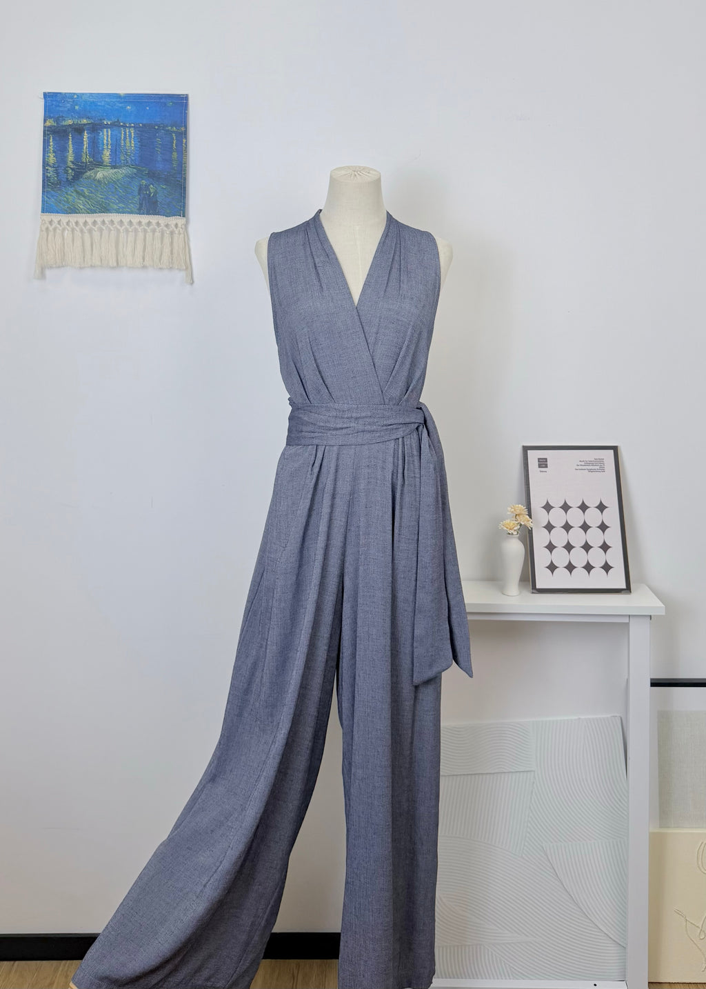 V-Neck Tie Waist Jumpsuit