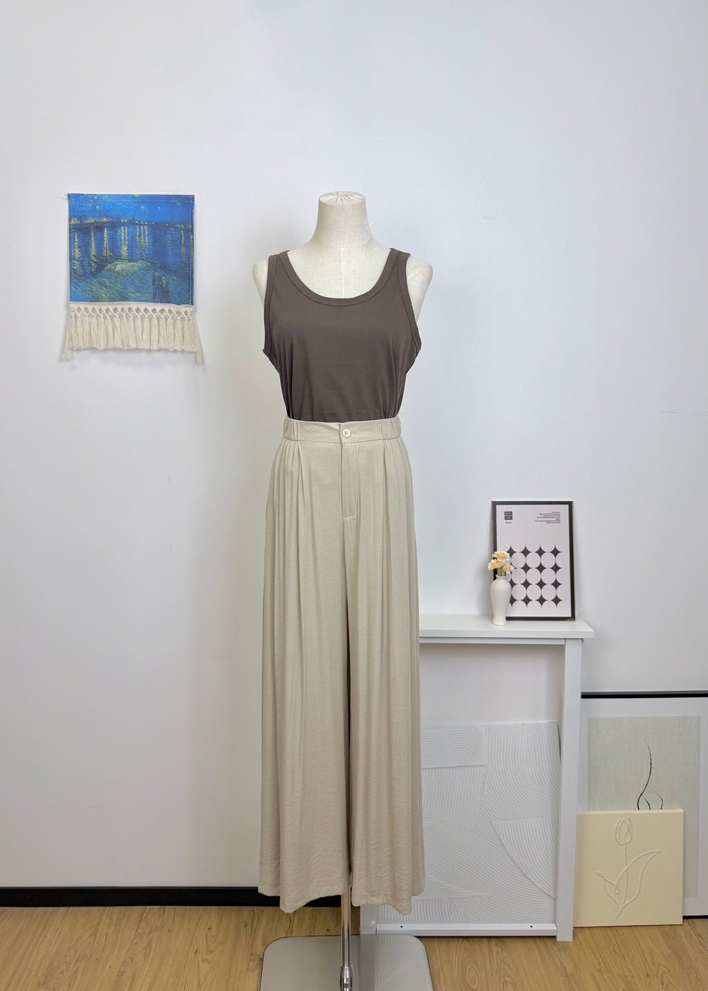 Textured Drape Wide Leg Long Pants