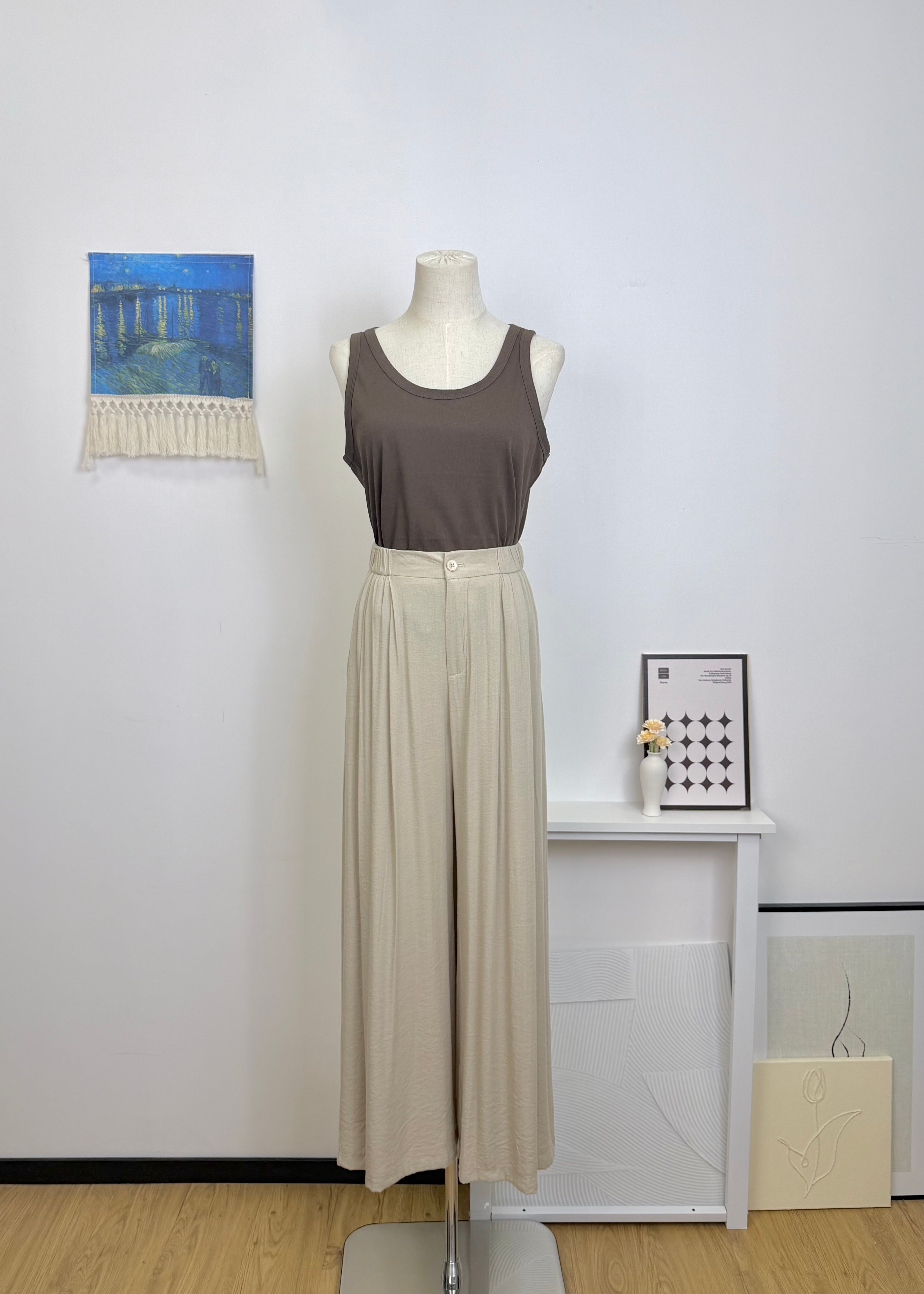 Textured Drape Wide Leg Long Pants