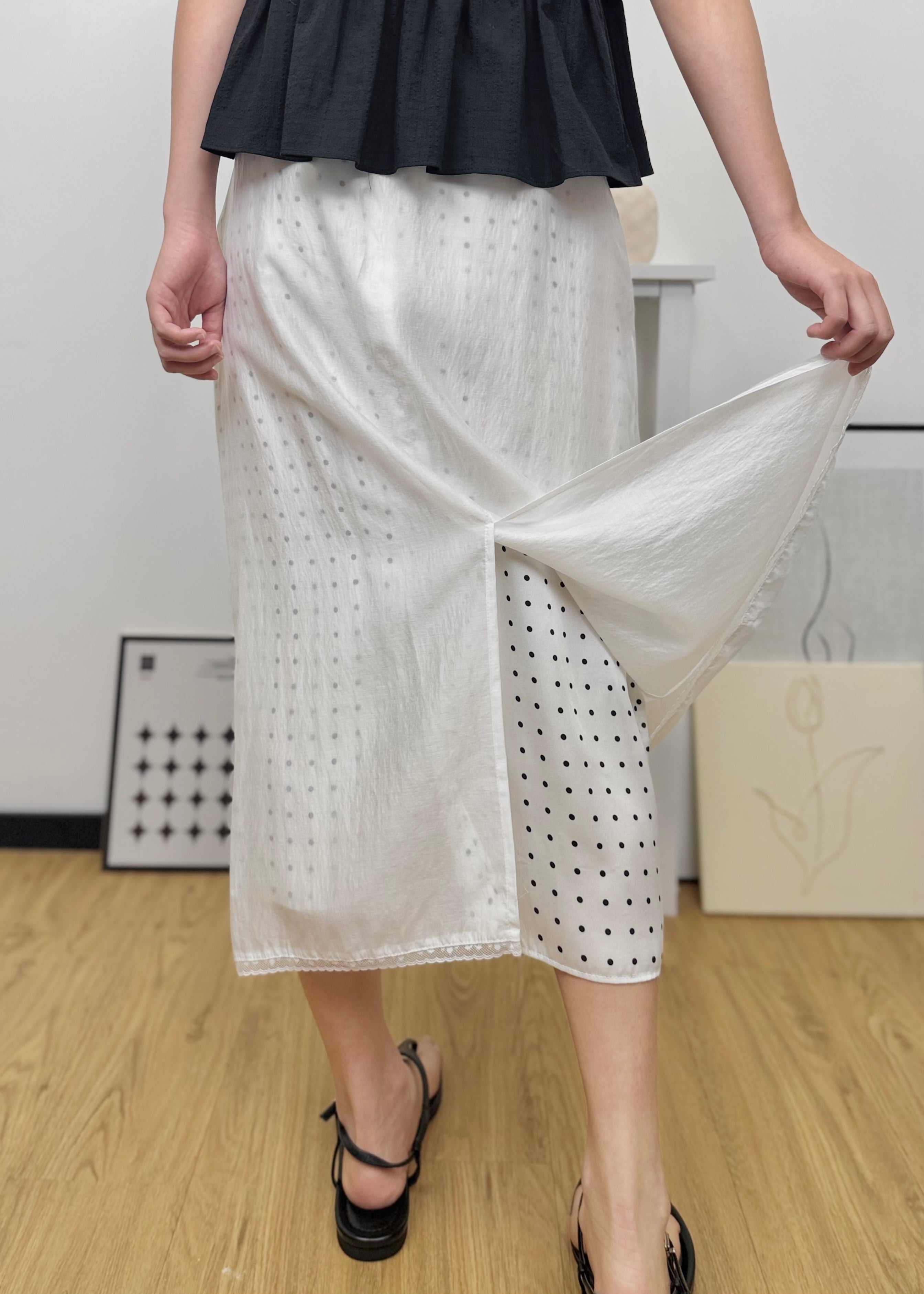 Polka Dot Drawstring Layered Midi Skirt