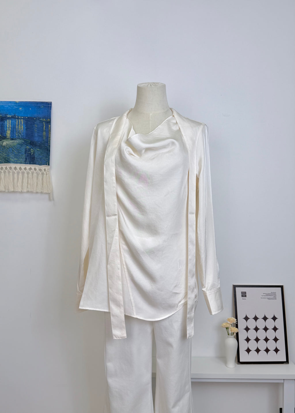 Draped Collar Long Sleeve Shirt