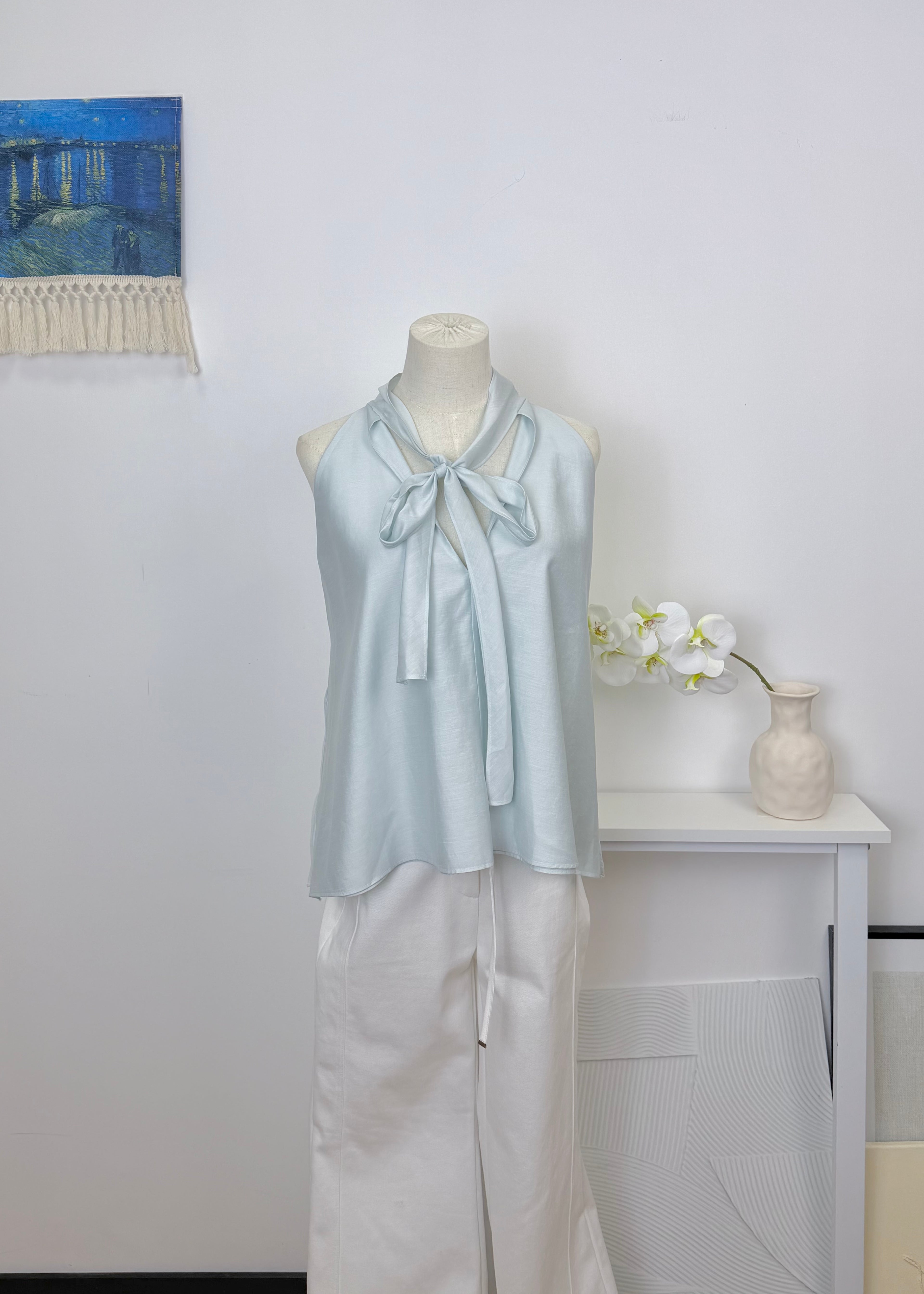 Neck Tie Linen Blouse