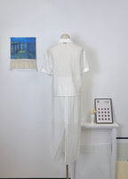Crinkle Texture Sleeve Shirt & Slit Maxi Dress Set