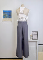 Vertical Stripe Drawstring Elastic Wide Leg Suit Pants
