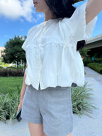 Waist Gathered Puff Sleeve Cropped Shirt