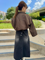 Gradient Washed Black Denim Skirt